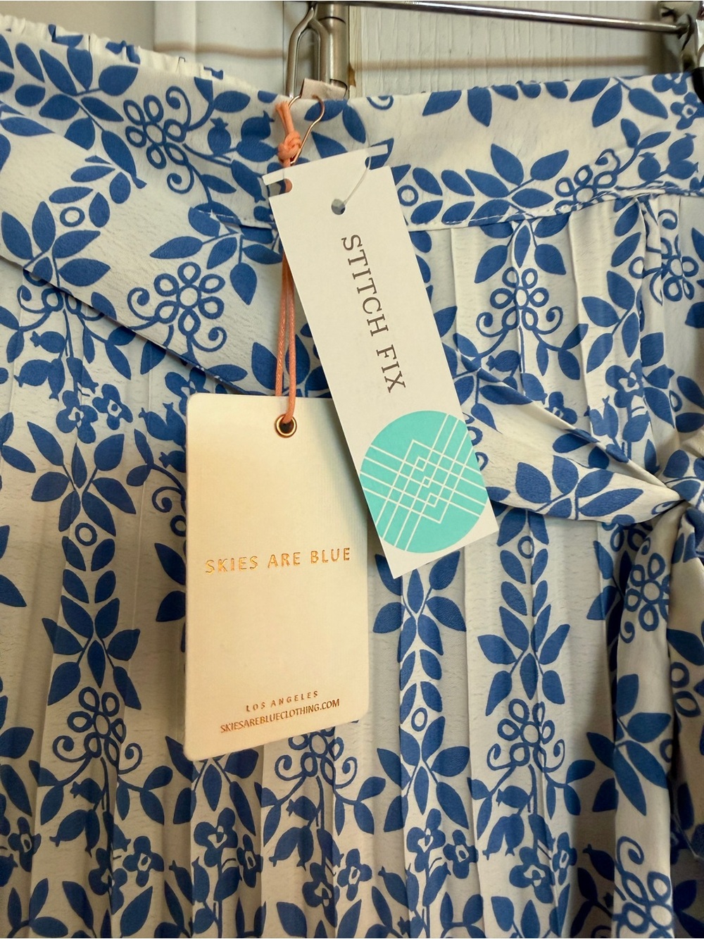 Skies Are Blue White Maxi Skirt with Blue Floral Print - Picture 2 of 3